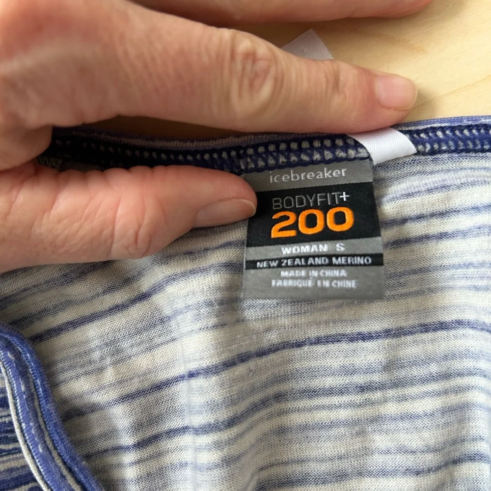 Icebreaker Blue and Gray Striped Merino Top - Picture 2 of 4